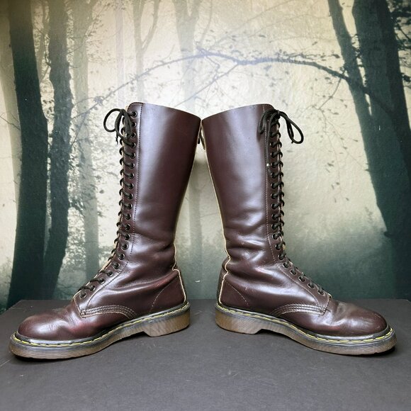 Dr. Martens 20 Eye Boots MADE IN ENGLAND Plum Tall Docs US 8 UK 6 RARE Vintage - Picture 6 of 12